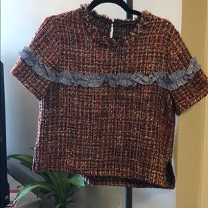 ZARA Tweed Top with Ruffle
